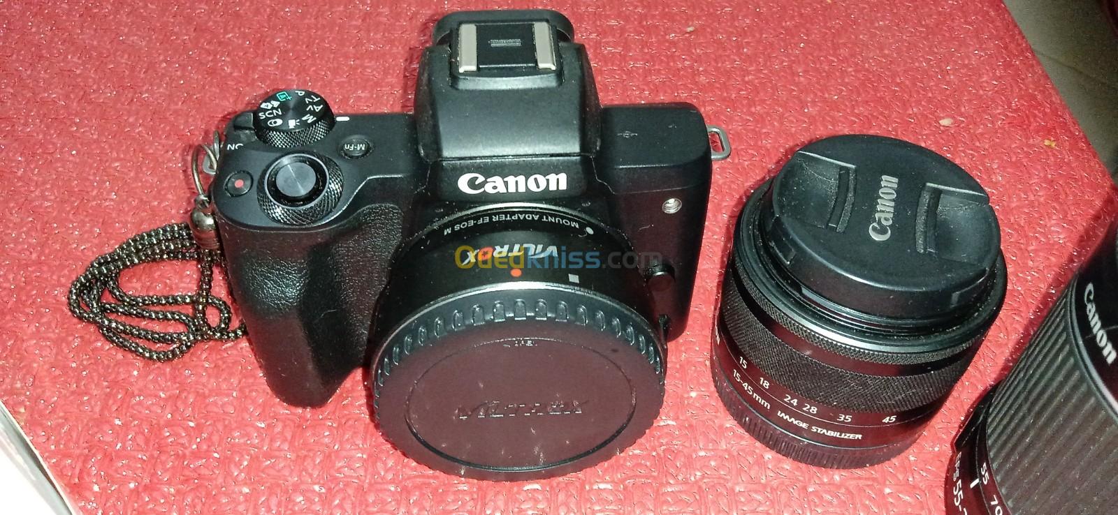 Canon m50 +adaptateur viltrox+Objectifs (18-45mm) et (55-250mm) avec chargeur et batterie originals