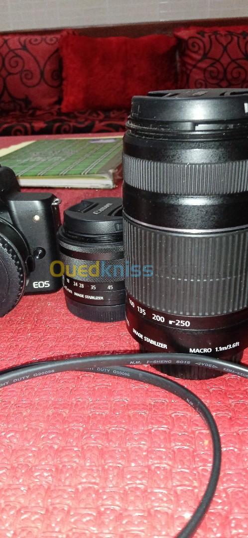 Canon m50 +adaptateur viltrox+Objectifs (18-45mm) et (55-250mm) avec chargeur et batterie originals