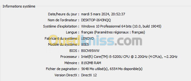 LENOVO G50 I5 5eme gen, 8GB RAM, 250GB SSD CRUCIALE, double carte graphique 