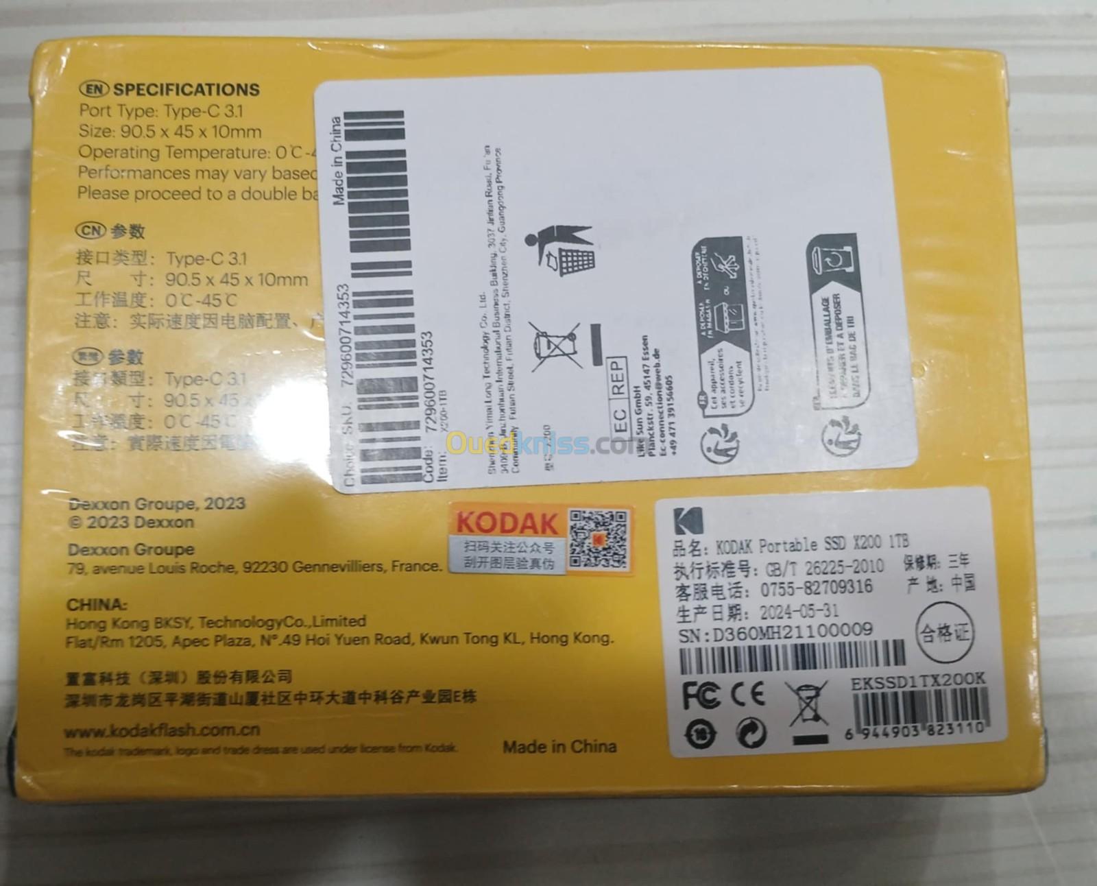 SSD EXTERNE KODAK X200 1TB USB-C 3.1 Gen 2 (10 Gbps)