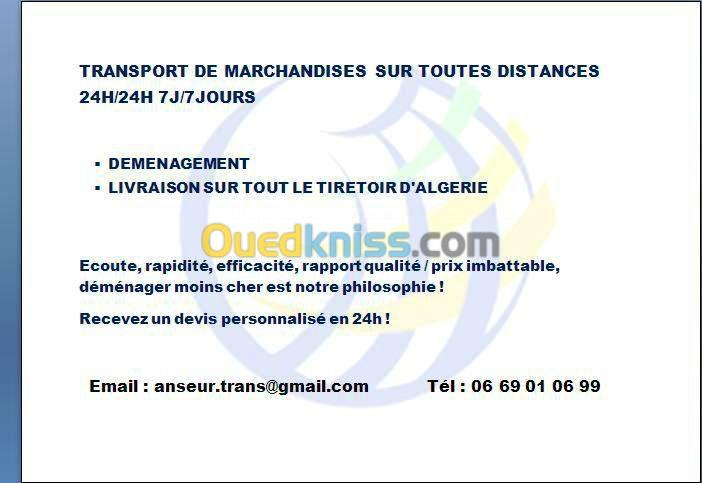 TRANSPORT MARCHANDISES SUR TOUTES DIST