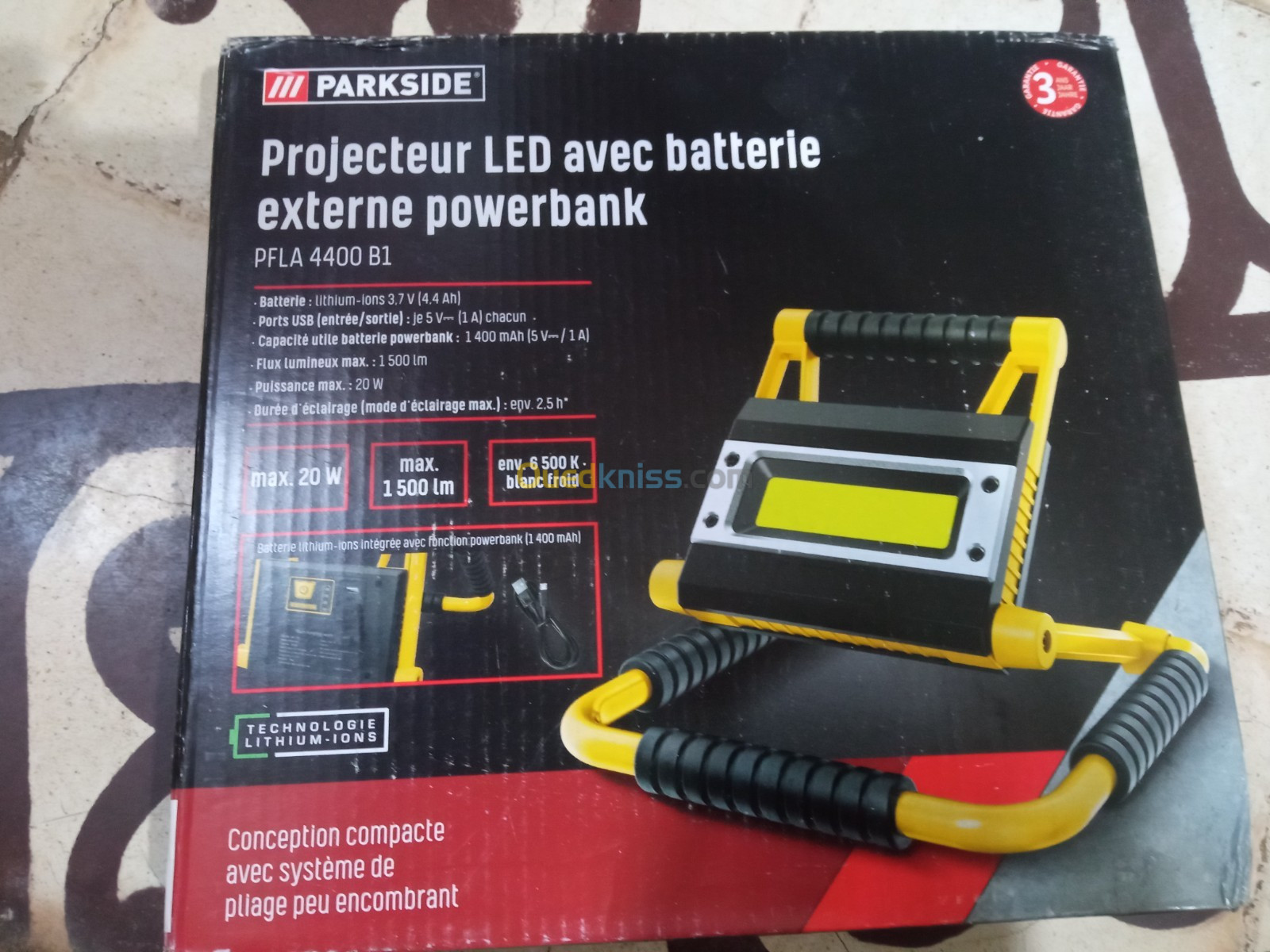 Projecteur led avec batterie externe powerbank parkside