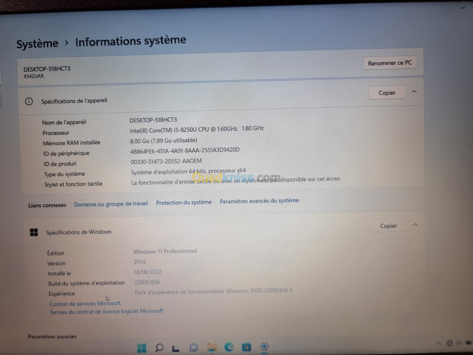 PC ASUS i5 8ème/8go/250 SSD