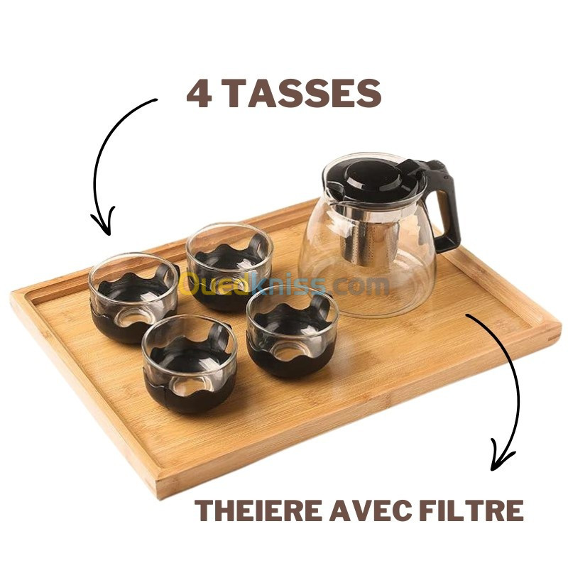 Théière en verre Avec 4 Tasses de grande capacité résistante à la chaleur et au froid