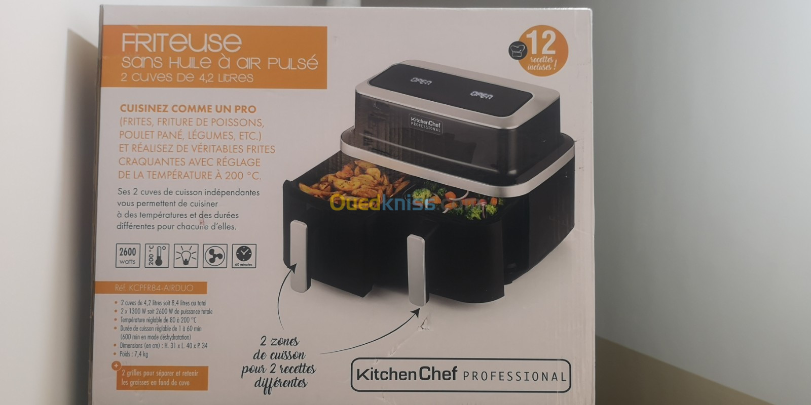 Friteuse sans huile double 2600w noir Kitchen Chef KCPFR84-AIRDUO