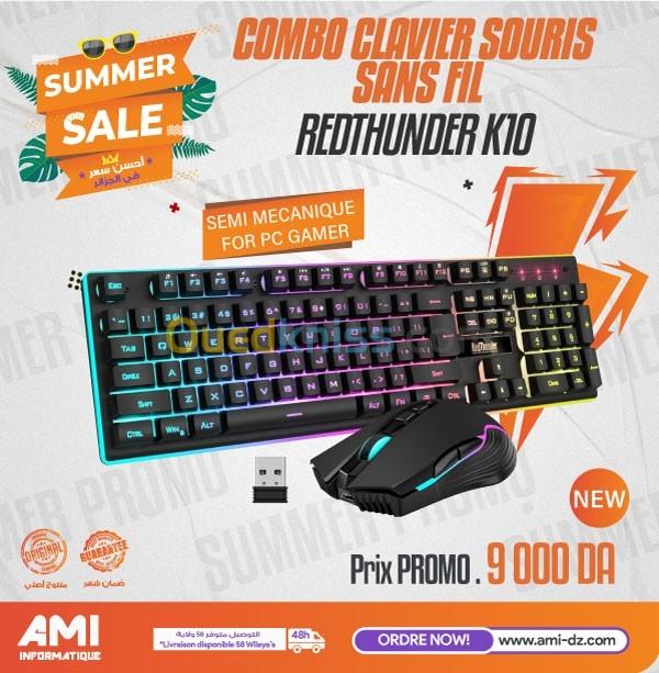 COMBO CLAVIER SOURIS SANS FIL SEMI MECANIQUE REDTHUNDER K10