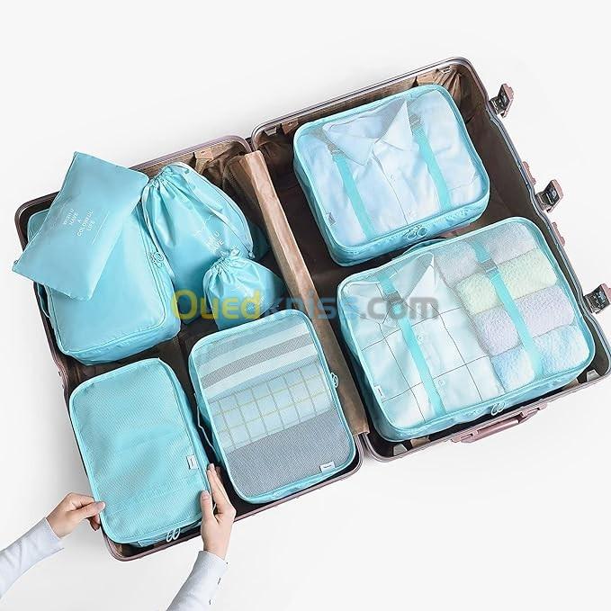 Organiseurs de Bagage pour Voyage - مجموعة 8 محافظ لترتيب حقيبة السفر - Bleu vert almon