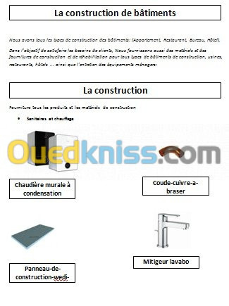 FOURNITURE PRODUIT DE CONSTRUCTION 