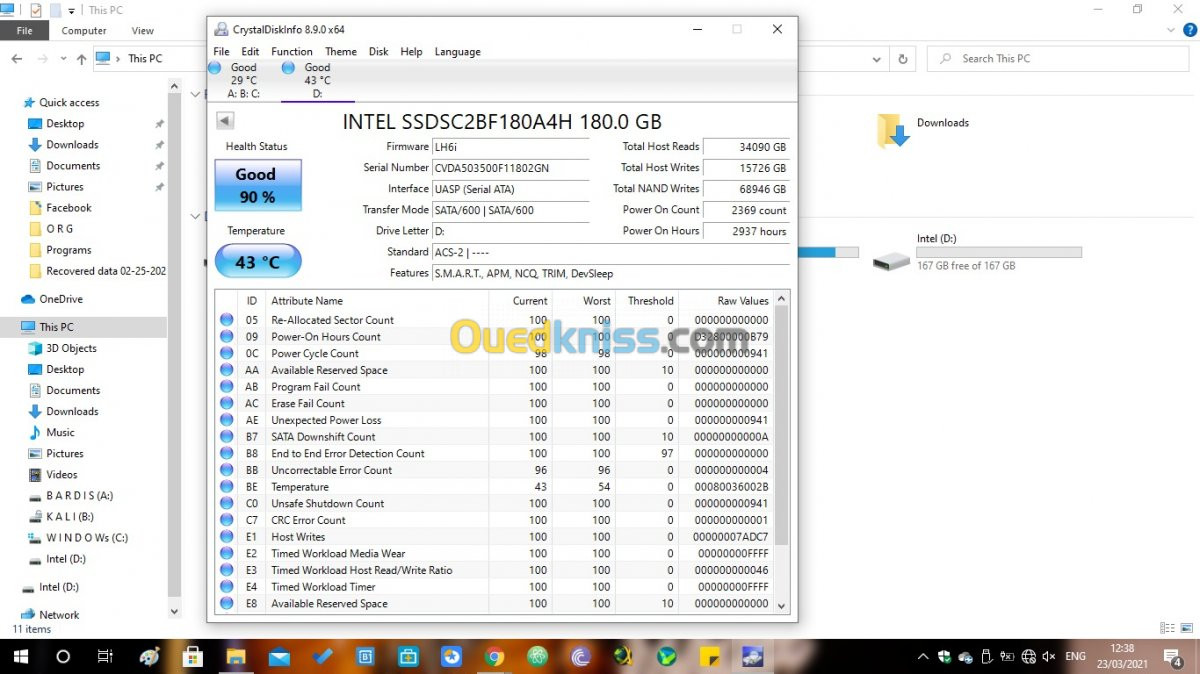 Disque Dur SSD 180 GB Pro 2500 series