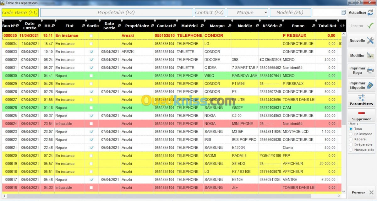 Logiciel Gestion des Réparation