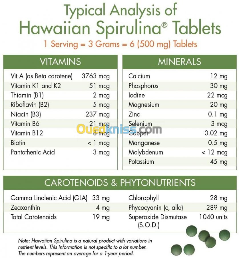 Pure Hawaiian Spirulina 400 Comprimés