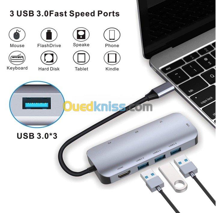 Docking Type-C 8 en 1 - HDMI 4k, USB 3