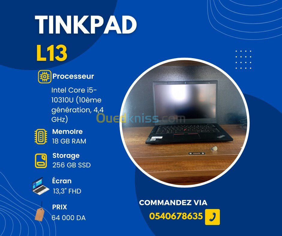 ThinkPad L13 - i5 10ème Génération - 8 Go RAM - 256 Go SSD