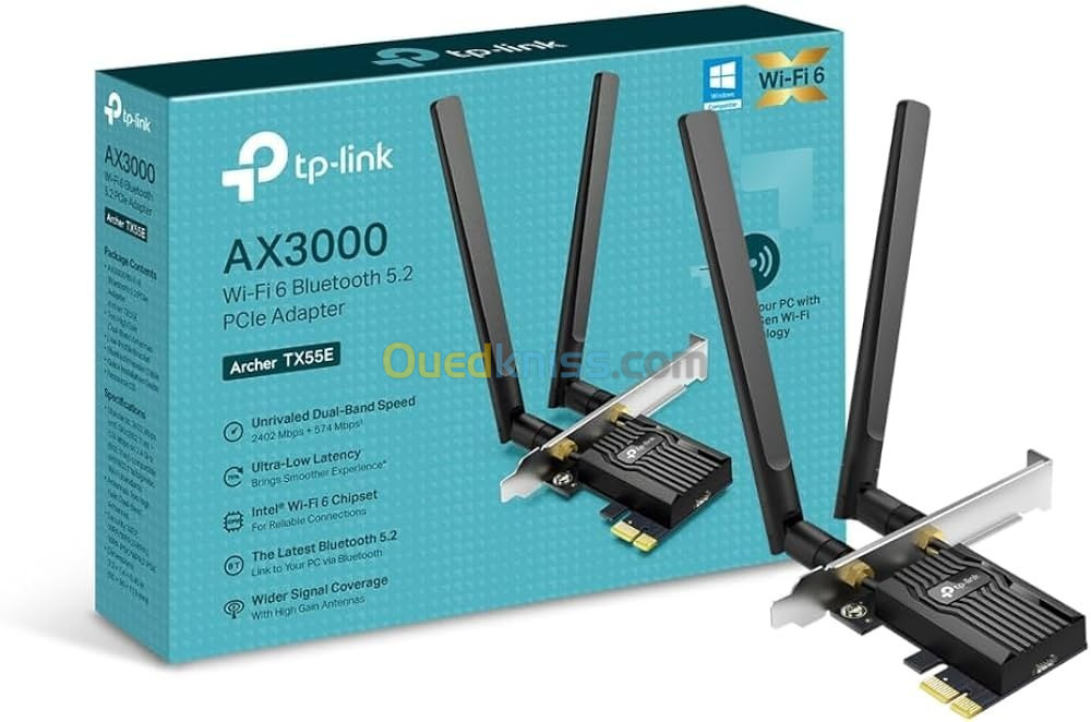 Carte Réseau Tp-Link Archer TX55E PCIe WiFi 6 AX3000 Bluetooth 5.2