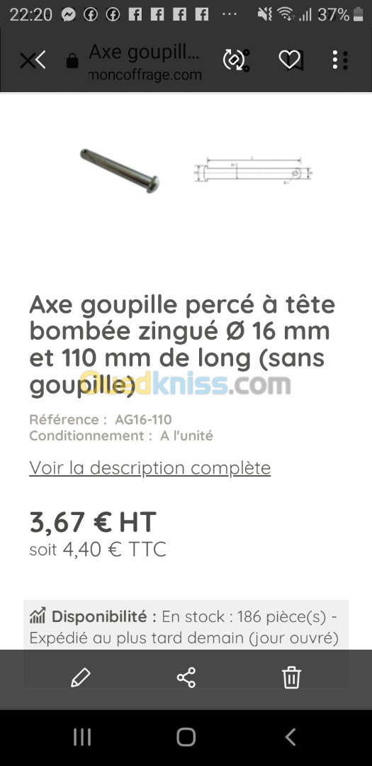 Axe goupilles a tête bomber 