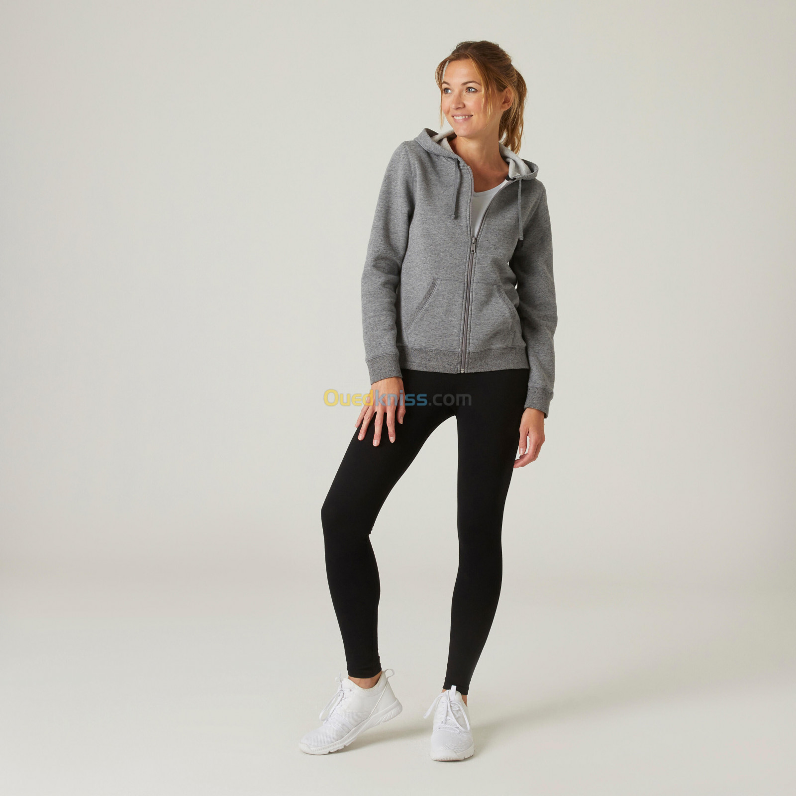 DOMYOS Sweat zippé à capuche fitness femme - 500 Gris