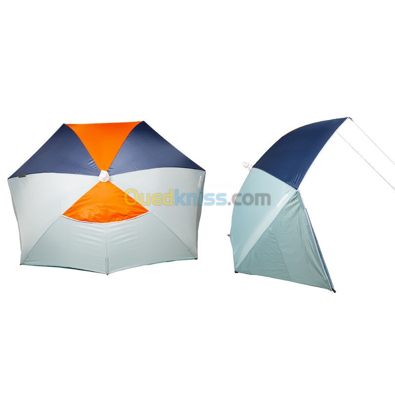 DECATHLON Parasol Abri plage solaire Iwiko 180 menthe gris orange UPF 50+ 3 places