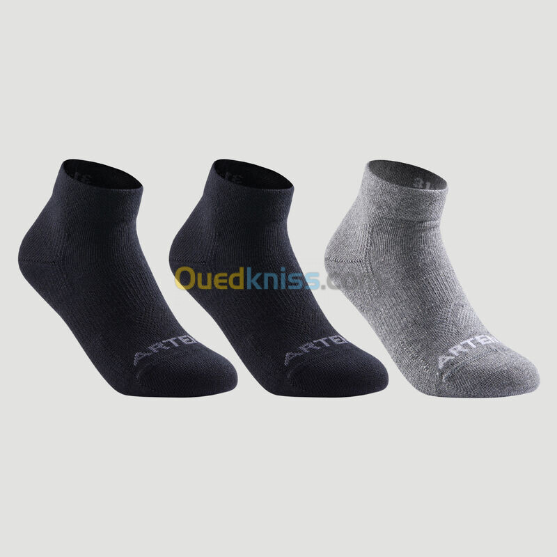 ARTENGO CHAUSSETTES DE SPORT ENFANT MI-HAUTES ARTENGO RS 160  NOIR GRIS LOT DE 3