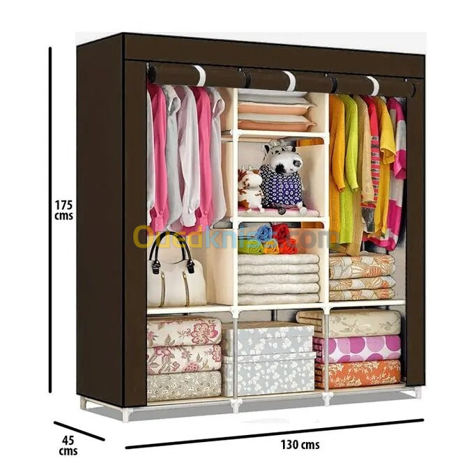  Armoire De Rangement et Penderie 7 Étages Porte Cintres Et Rideau Anti-Poussière