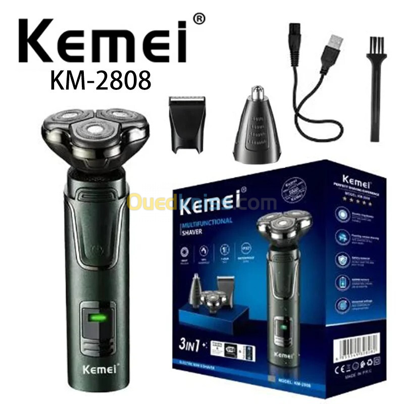 Kemei Rasoir Corps Complet Ipx7 Étanche Trois Tête Lames Flottant Poignées Amovible km-2808