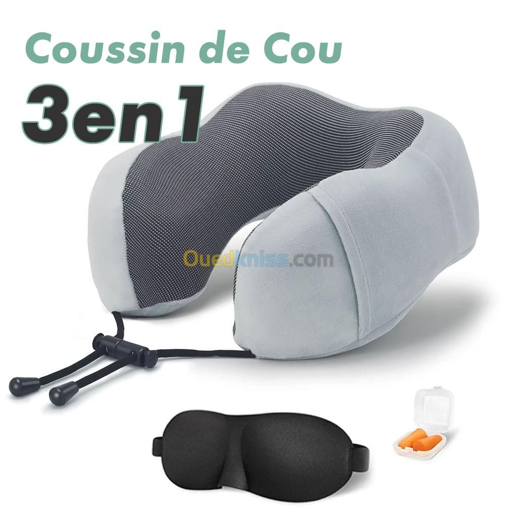 Kit de voyage 3in1 Oreiller en mousse à mémoire avec Bouchon doreille et Bandeau Yeux