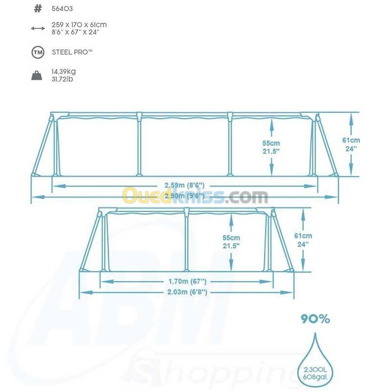       Piscine hors sol Steel Pro 259 x 170 x 61 cm -Bestway