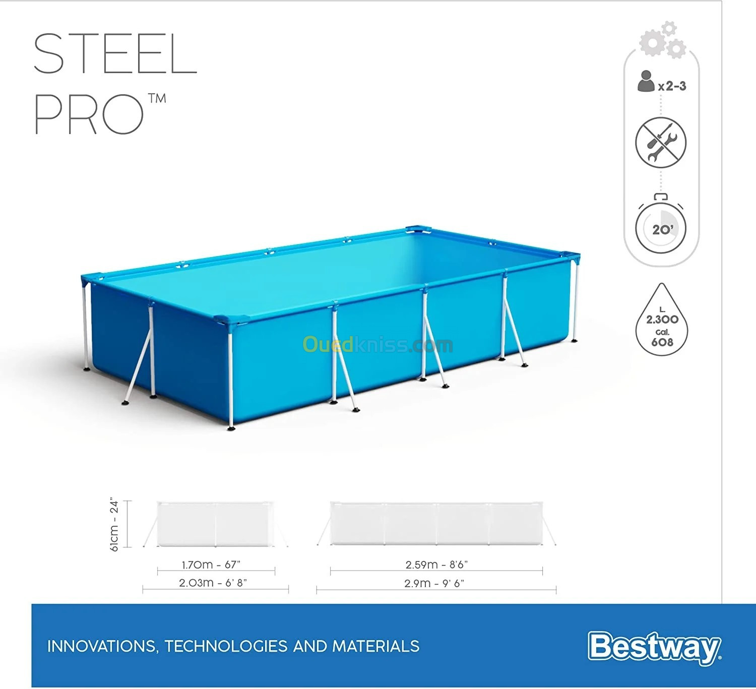 Piscine hors sol Steel Pro 259 x 170 x 61 cm - Bestway