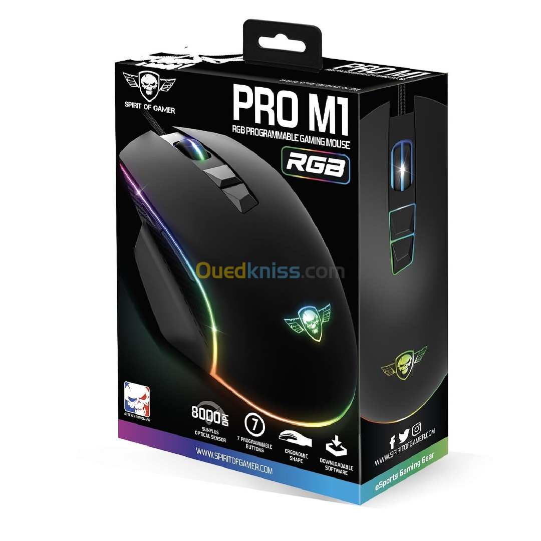 Souris Gaming Spirit of gamer RGB PRO-M1 8000dpi 7 Boutons Programmables  USB - Prix en Algérie