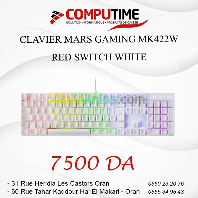 CLAVIER MARS GAMING MK422W RED SWITCH WHITE