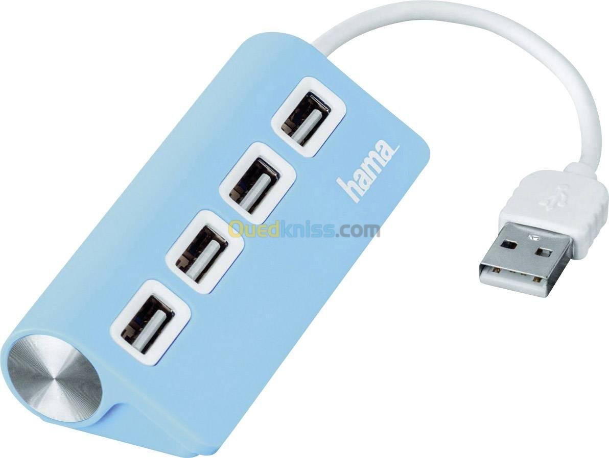 Hub USB 4 ports Hama USB 2.0 480 Mbit/s BLEU 