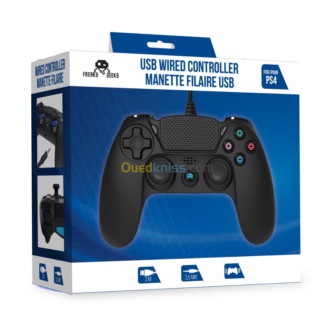 Manette filaire (câble de 3m), Compatible PS4/PS3/PC