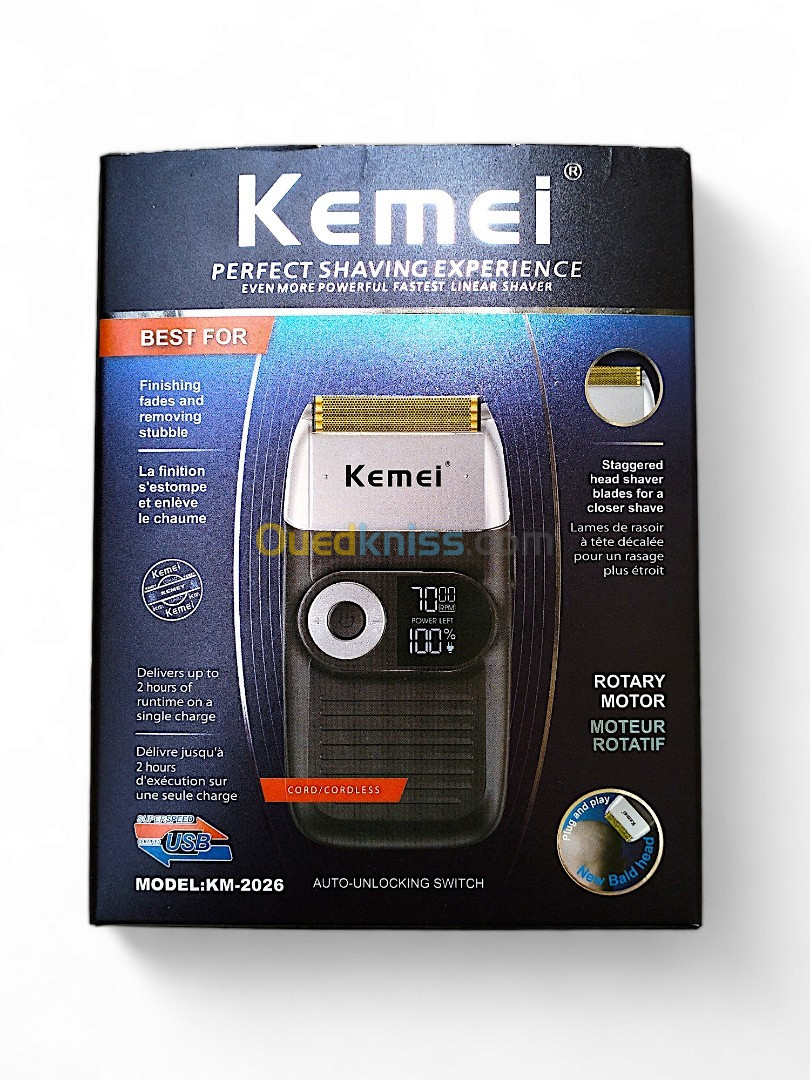 Kemei Rasoir Electrique Rechargeable - 2 Lames / 3 Vitesses - Lcd - Km 2026 - Noir