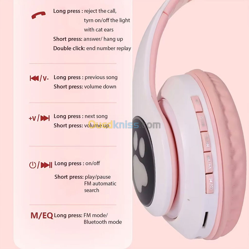 Casque Bluetooth Sans Fil Oreilles de Chat XY-231