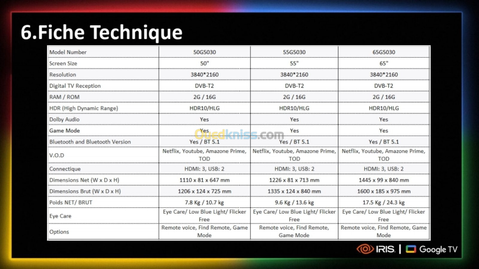 TV IRIS 65 G5030 ANDROID13 GOOGLE TV 65POUCES UHD 4K