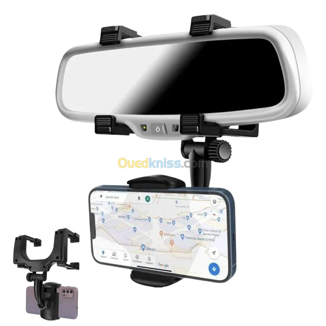 Support smartphone réglable pour rétroviseur de voiture 360 degrés