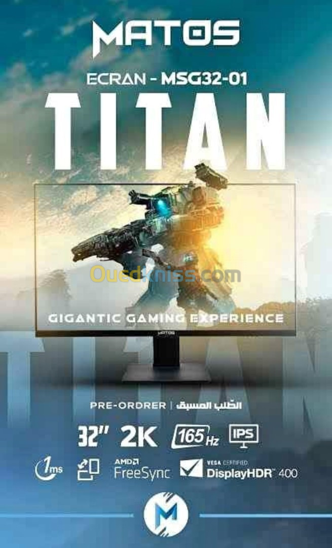 Écran Gaming Matos Titan 32 pouces 2K IPS 165HZ HDR 400