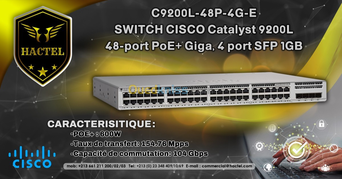 Switch Cisco C9200L-48P-4G-E , 48 ports giga PoE ,4 ports sfp 1gb 