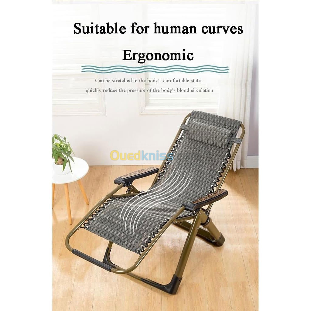 Chaise Longue Pliante et Réglable avec Oreiller à Tête