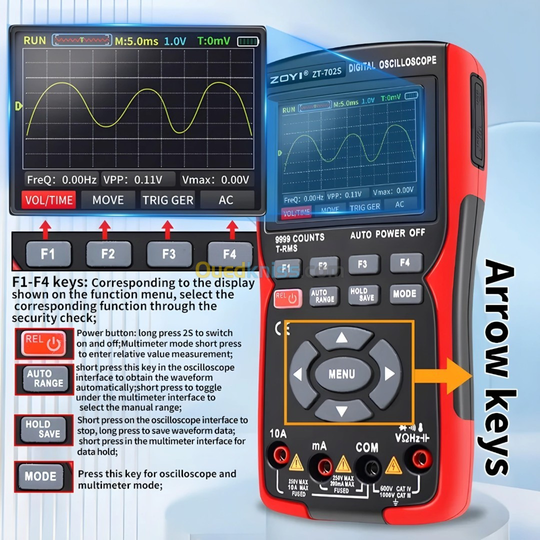 Multimètre d'oscilloscope numérique 2 en 1 ZT-702S Taux d'échantillonnage en temps réel