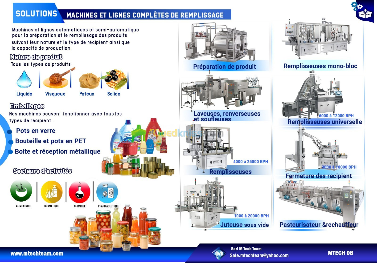 Remplisseuses, boucheuse ,laveuse et autres solutions