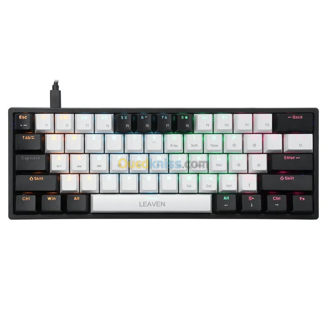 Mechanical Keyboard LEAVEN K620 Gaming 60% Wired RGB (Black & White)