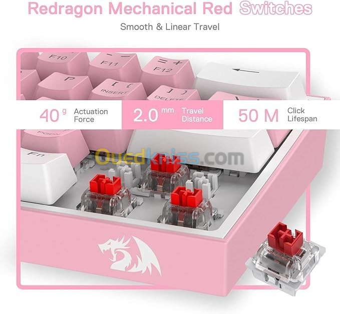 Mechanical Keyboard Redragon K617 Fizz 60% Wired RGB (Pink Edition)