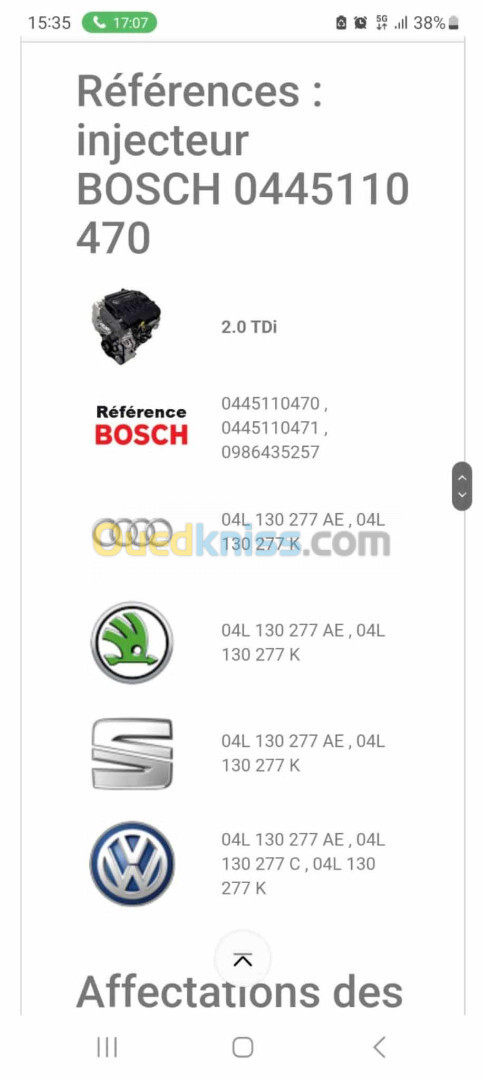 36 Injecteur Bosch 04 L d'origine