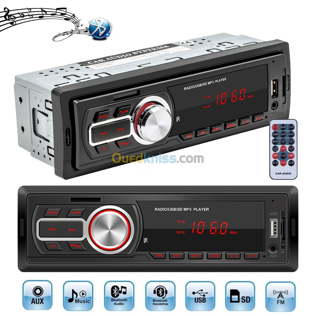 Poste Radio Bluetooth MultiMedia Avec Sortie USB/MicroSD/Aux Pour Voiture 2,100 DA 2,1