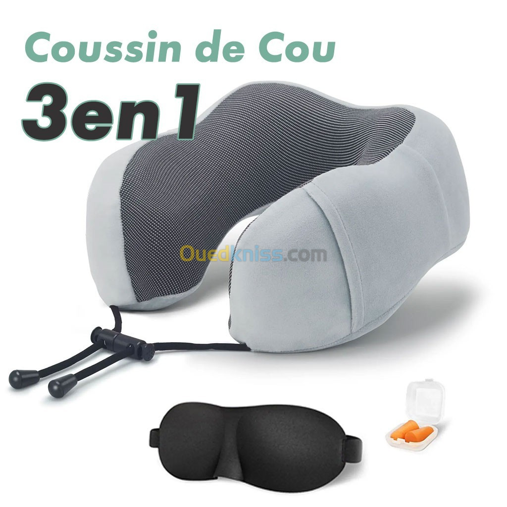 Kit de voyage 3in1 Oreiller en mousse en forme de U avec Bouchon doreille et Bandeau Yeux