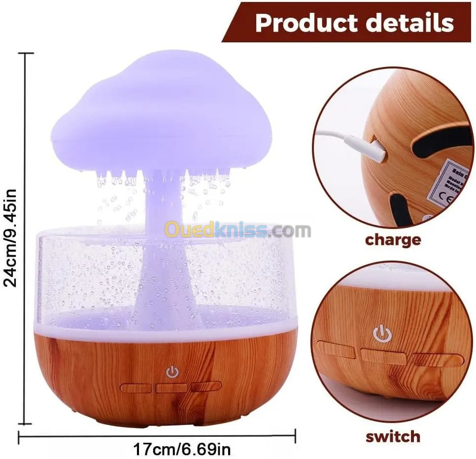 Humidificateur créatif en forme de nuage de pluie 7 couleurs 280ml