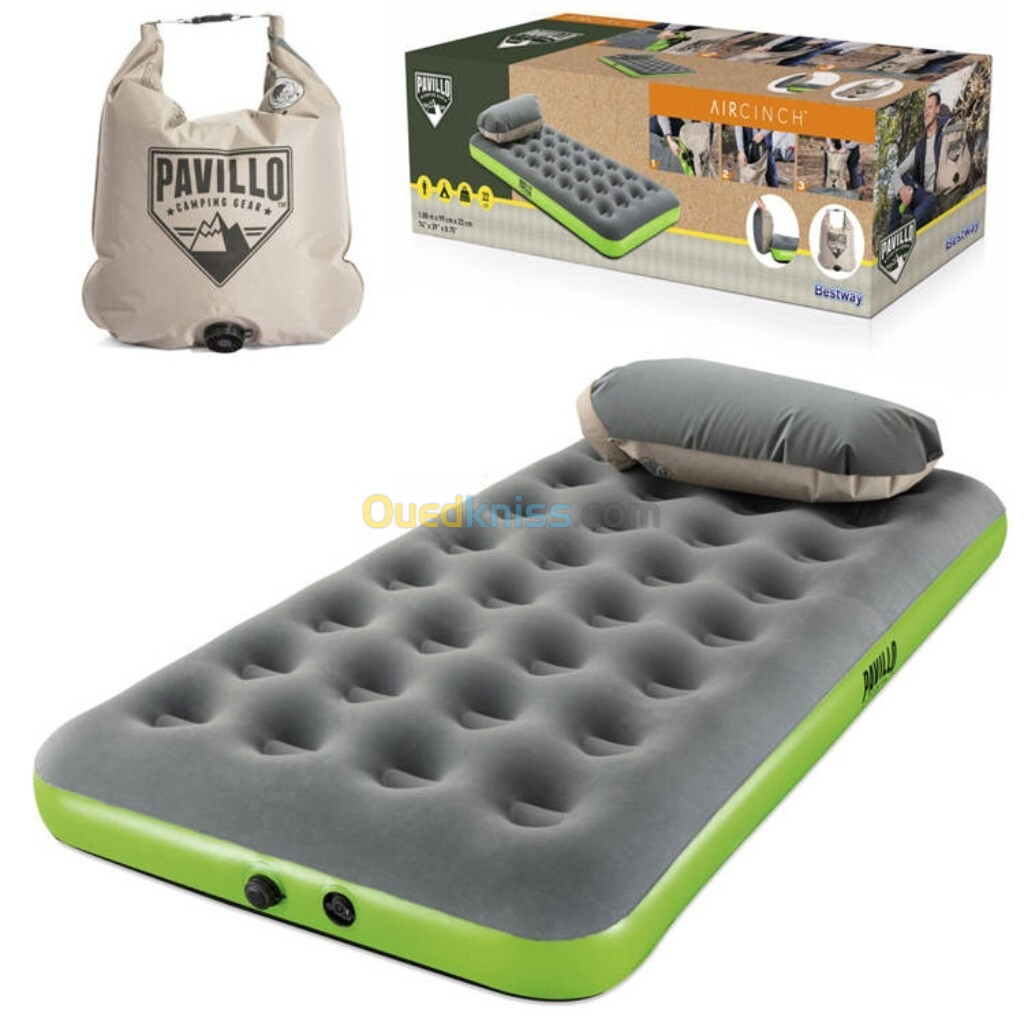 Pavillo Matelas Gonflable avec Oreiller bestway aircinch 1pers 188*99*22cm