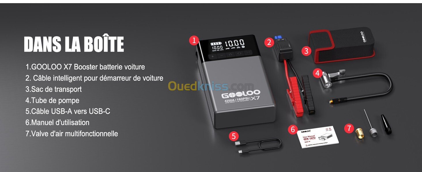 Booster Batterie Voiture Portable Jump Starter Démarreur Voiture + Compresseur d'air