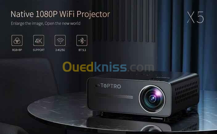 Datashow Vidéoprojecteur 5G WiFi Bluetooth, TOPTRO X5, 9000 Lumens