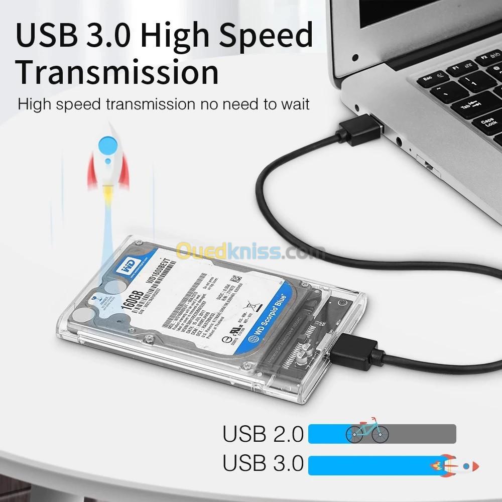 Boitier Disque Dur Externe transparent USB 3.0 2.5 pouces pour SATA HDD et  SSD